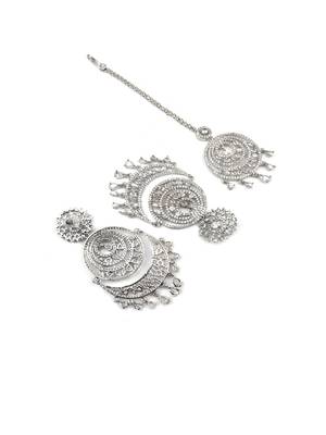 Premium designer silver-plated cz earrings-maangtikka set 5