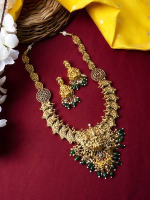 Luxurious gold plated long temple necklace set 1