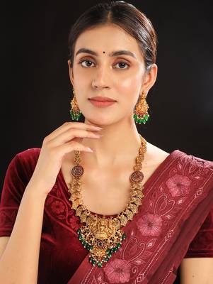 Luxurious gold plated long temple necklace set 2