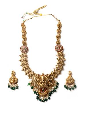Luxurious gold plated long temple necklace set 3