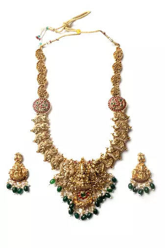 Luxurious gold plated long temple necklace set