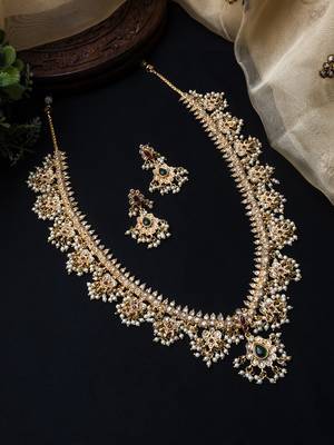 Gold plated long guttupusallu necklace set 1