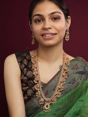 Gold plated long guttupusallu necklace set 2