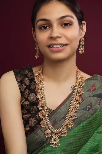 Gold plated long guttupusallu necklace set