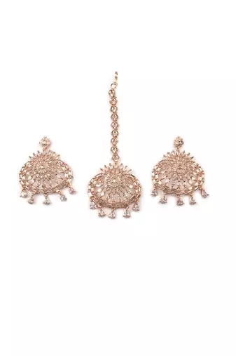 Aurora luxe rose gold-plated cz-ad earrings-maangtikka set for weddings