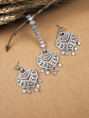 Celestial spark silver-plated earrings-maangtikka set 1