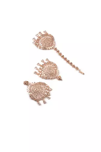 Aurora luxe rose gold-plated cz-ad earrings-maangtikka set for weddings