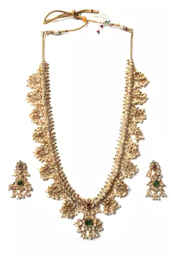 Gold plated long guttupusallu necklace set