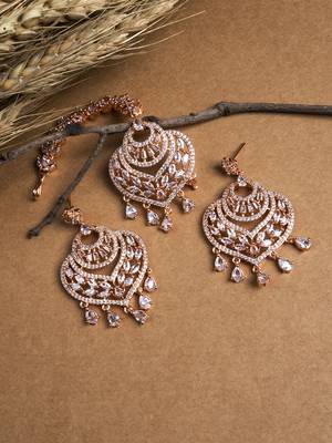 Celestial spark rose gold-plated earrings-maangtikka set 1