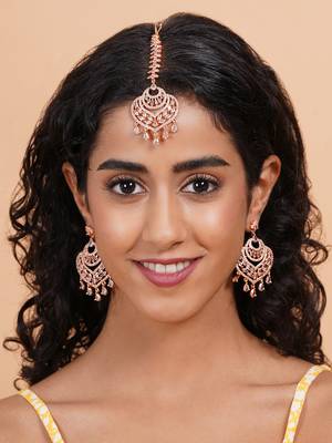 Celestial spark rose gold-plated earrings-maangtikka set 2