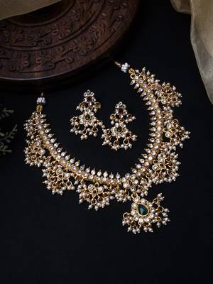 Gold plated short guttupusallu necklace set 1