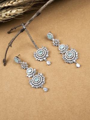 Silver-plated radiant royale ad-cz earrings-maangtikka set 1