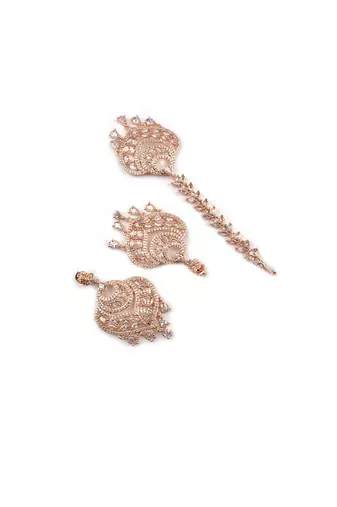 Celestial spark rose gold-plated earrings-maangtikka set