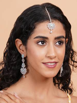 Silver-plated radiant royale ad-cz earrings-maangtikka set 3