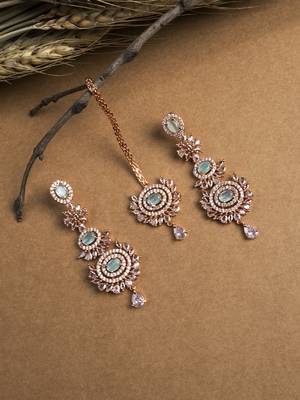 Rose gold-plated radiant royale ad-cz earrings-maangtikka set 1