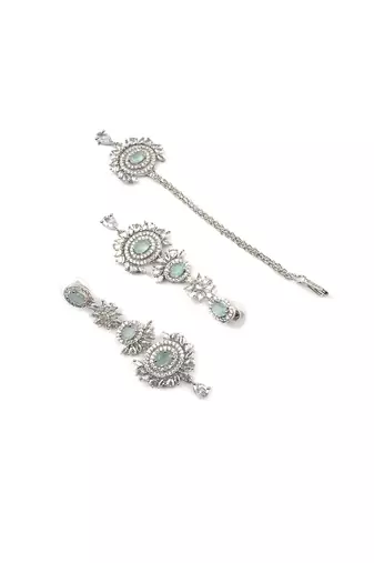 Silver-plated radiant royale ad-cz earrings-maangtikka set