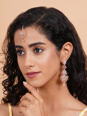 Rose gold-plated radiant royale ad-cz earrings-maangtikka set 3