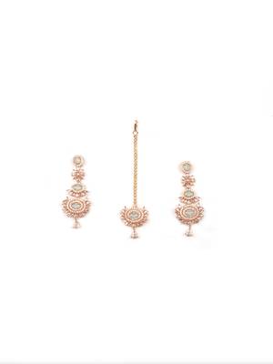 Rose gold-plated radiant royale ad-cz earrings-maangtikka set 4