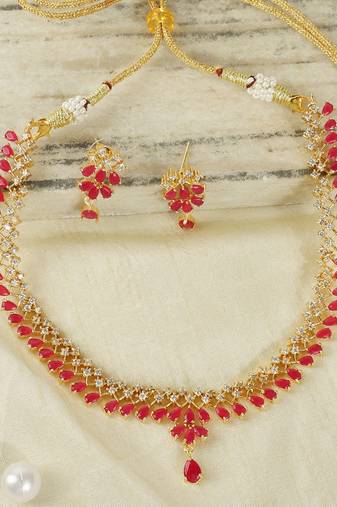 Trivami ruby ad stone necklace set