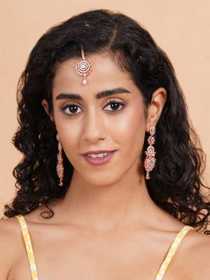 Rose gold-plated radiant royale ad-cz earrings-maangtikka set 2