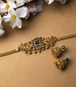 Sleek gold plated peacock choker set with jhumkis