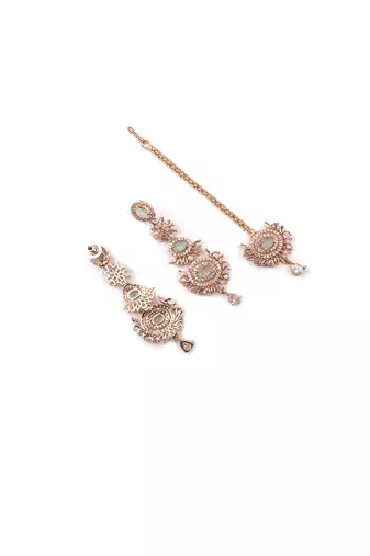 Rose gold-plated radiant royale ad-cz earrings-maangtikka set