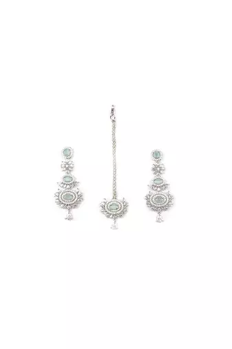 Silver-plated radiant royale ad-cz earrings-maangtikka set