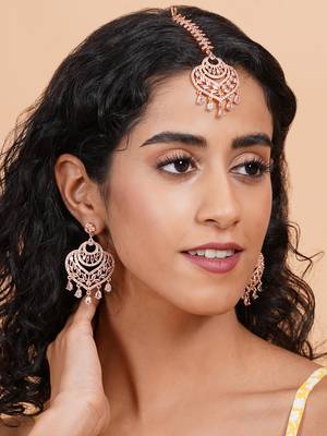 Celestial spark rose gold-plated earrings-maangtikka set 3