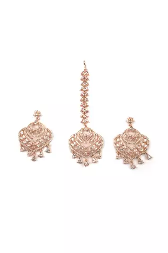 Celestial spark rose gold-plated earrings-maangtikka set