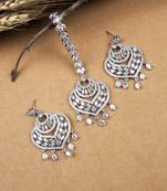 Celestial spark silver-plated earrings-maangtikka set
