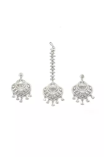 Celestial spark silver-plated earrings-maangtikka set