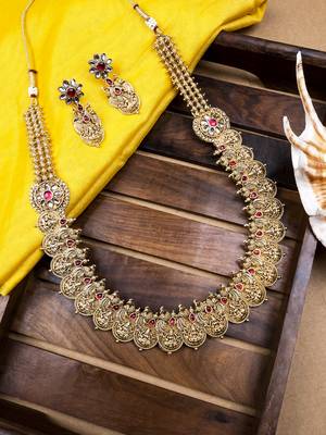 Temple style red kemp studded long coin haram set 1