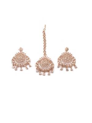 Aurora luxe rose gold-plated cz-ad earrings-maangtikka set for weddings 4