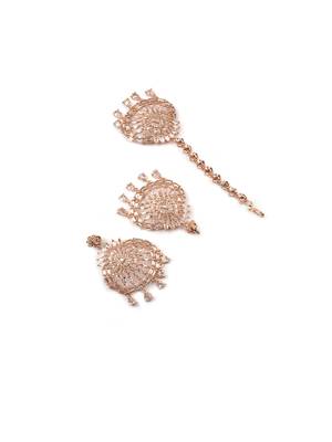 Aurora luxe rose gold-plated cz-ad earrings-maangtikka set for weddings 5