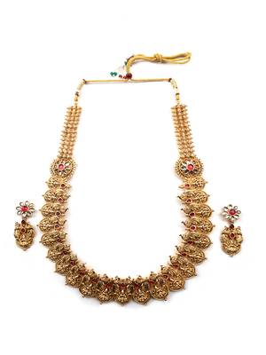Temple style red kemp studded long coin haram set 2