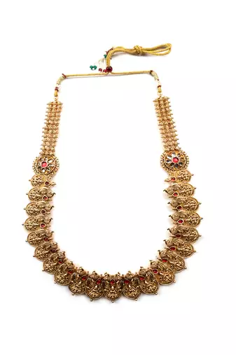 Temple style red kemp studded long coin haram set