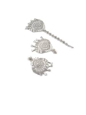Aurora luxe silver-plated cz-ad earrings-maangtikka set for weddings 5