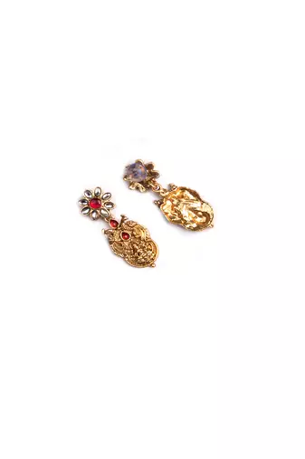 Temple style red kemp studded long coin haram set