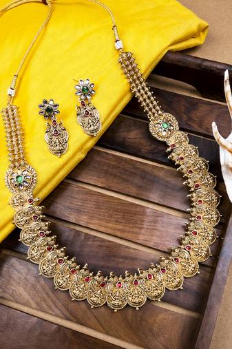 Temple style red green kemp studded long coin haram set