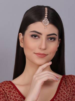 Stylish rose gold plated ad leaf mangtika for special occasions 2