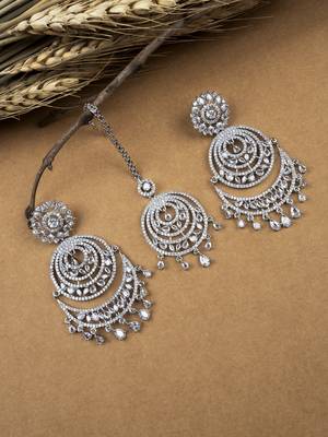 Premium designer silver-plated cz earrings-maangtikka set 1