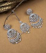 Premium designer silver-plated cz earrings-maangtikka set