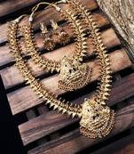 Glossy gold finish double line jewellery set