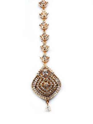 Stylish rose gold plated ad leaf mangtika for special occasions 3