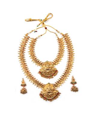 Glossy gold finish double line jewellery set 2