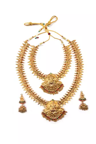 Glossy gold finish double line jewellery set