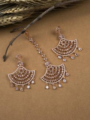 Rose gold-plated regal glimmer cz earrings-maangtikka set for perfect party look 1