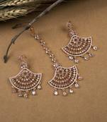 Rose gold-plated regal glimmer cz earrings-maangtikka set for perfect party look