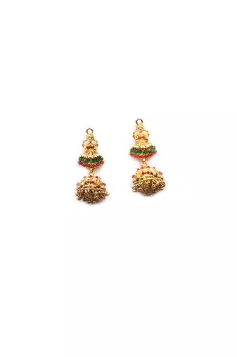 Glossy gold finish double line jewellery set