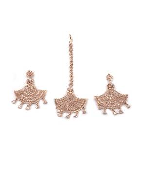 Rose gold-plated regal glimmer cz earrings-maangtikka set for perfect party look 4
